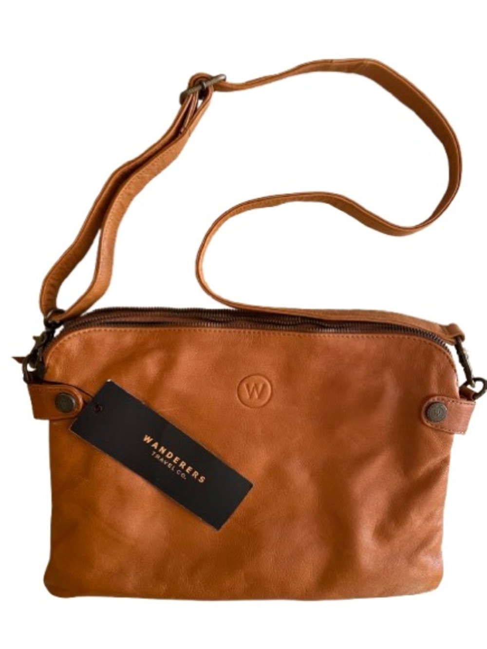 Wanderers Venetian Molto Grande Tan Quality Leather Crossbody Bag Commuter NWT